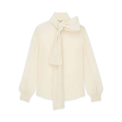 Saint Laurent Women's Lavallière Blouse "Chalk White"