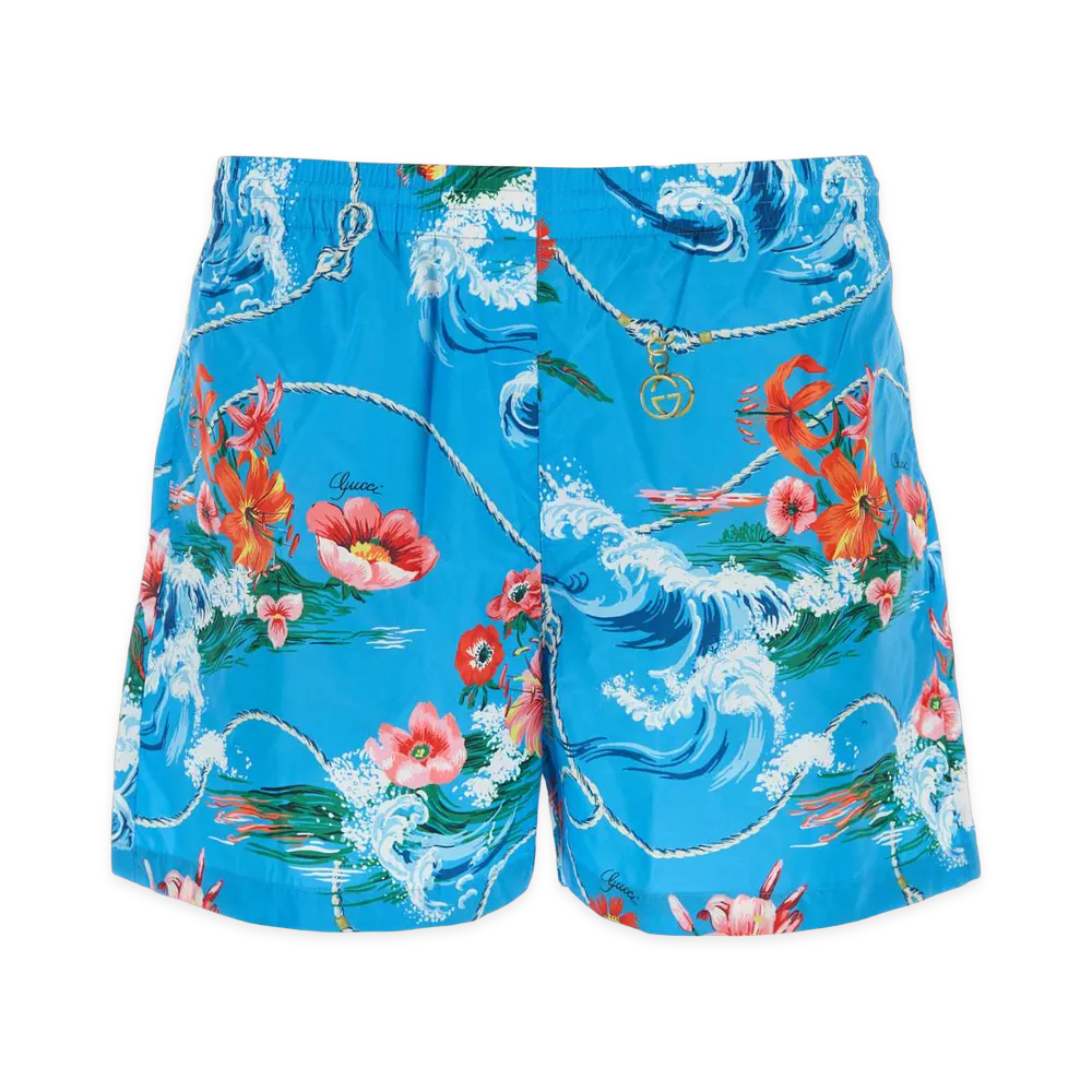 GUCCI Printed Polyester Swimming Shorts "Blue"