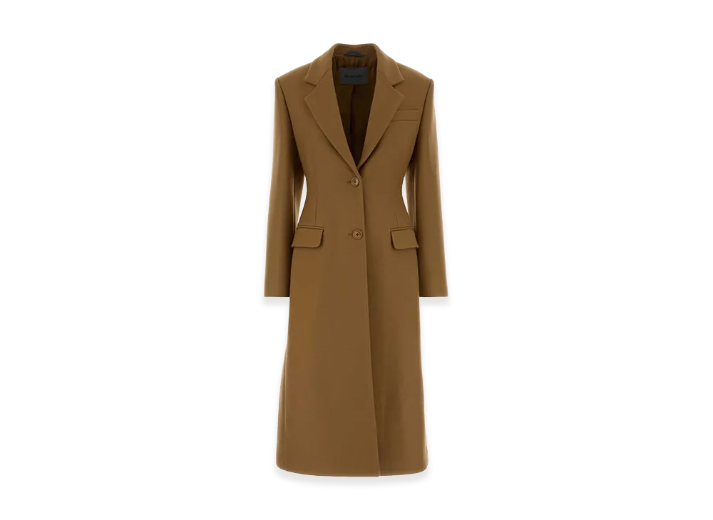 BALENCIAGA Women's Biscuit Wool Blend Coat "Brown"