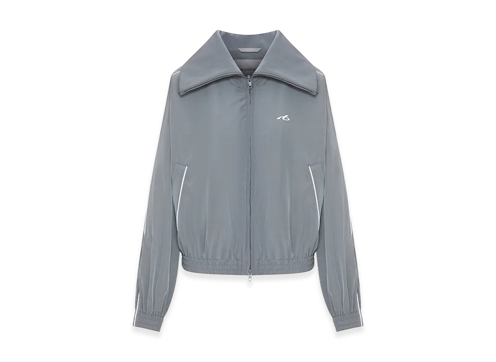 BALENCIAGA Women's Bodies High Neck Jacket in Technical Cotton Poplin "Gray"