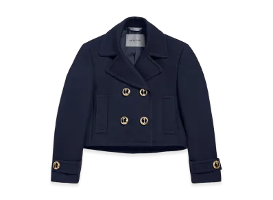 BALENCIAGA Women's Cropped Peacoat In Textured Wool "Navy"