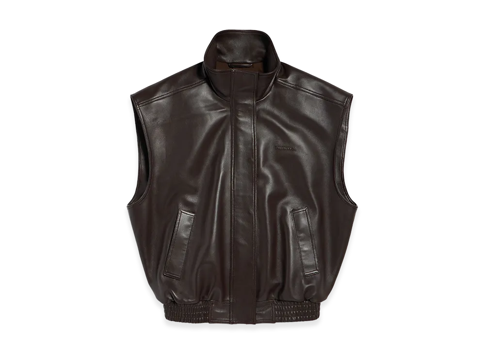BALENCIAGA Women's Sleeveless Blouson In Shiny Soft Lambskin "Moka"