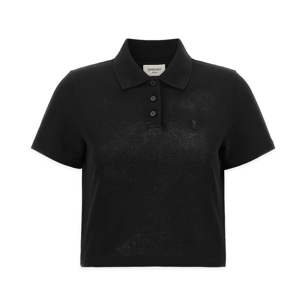Saint Laurent Women's Cassandre Crop Polo Shirt "Black"
