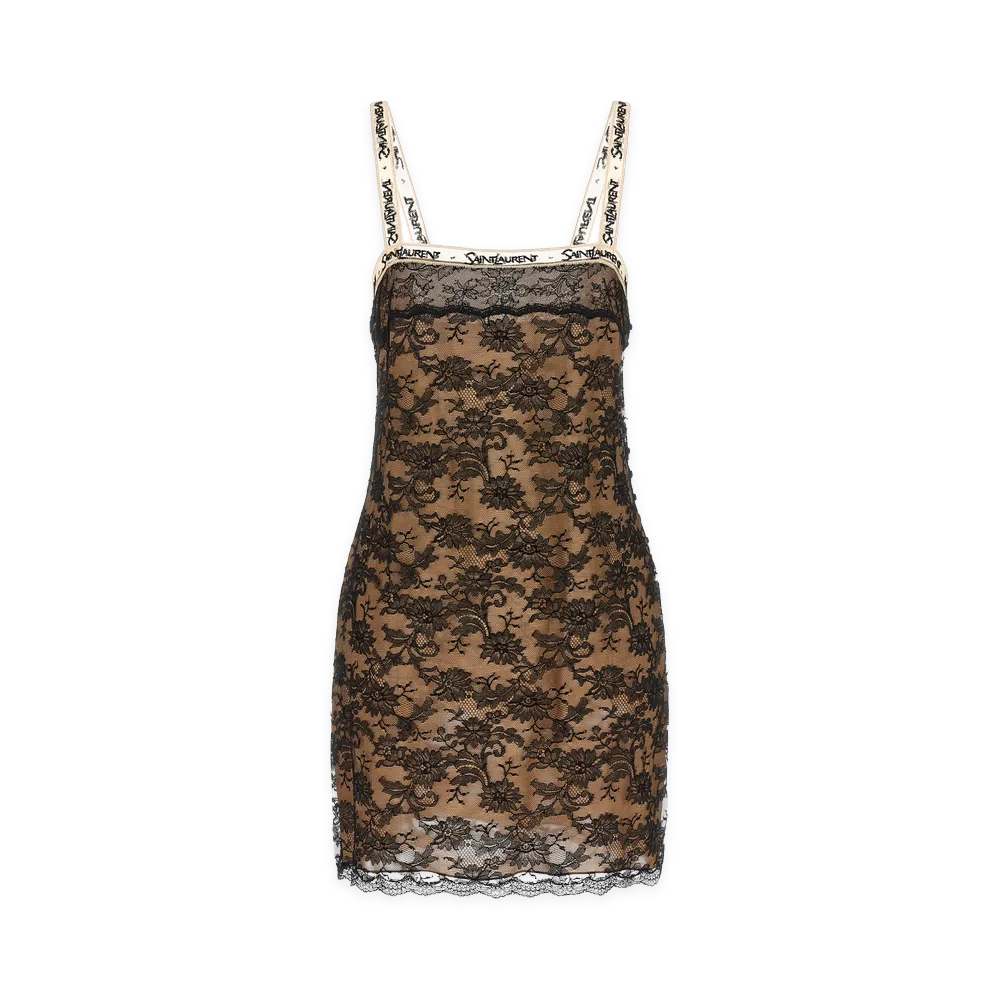 Saint Laurent Women's Lace Slip Dress "Black"