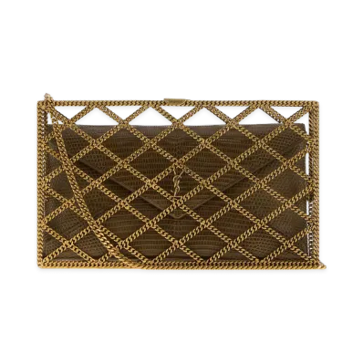 Saint Laurent Women's Gourmette Large Minaudière Crossbody Bag "Light Bronze"