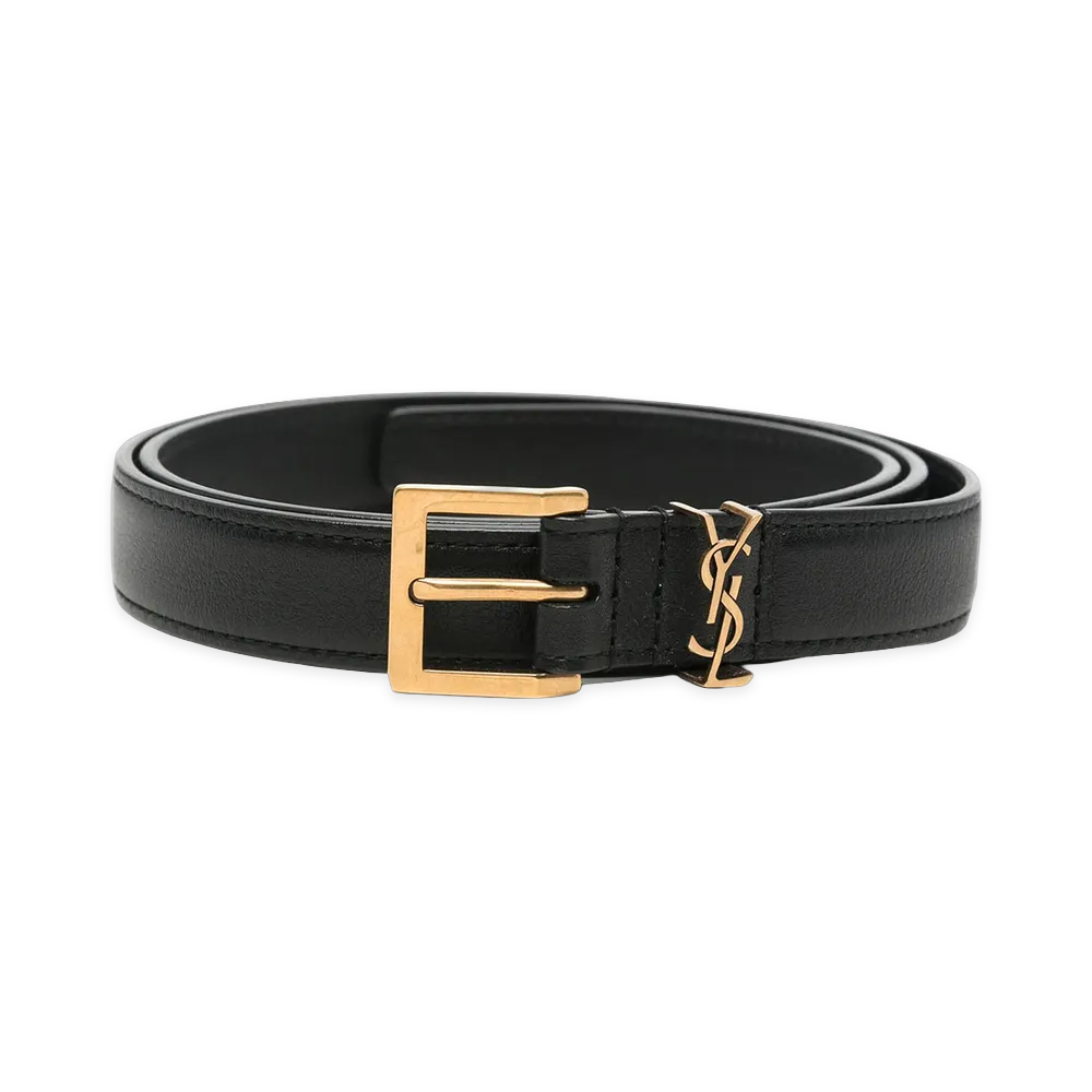 Saint Laurent Cintura Sottile Cassandre in Pelle Liscia "Black"