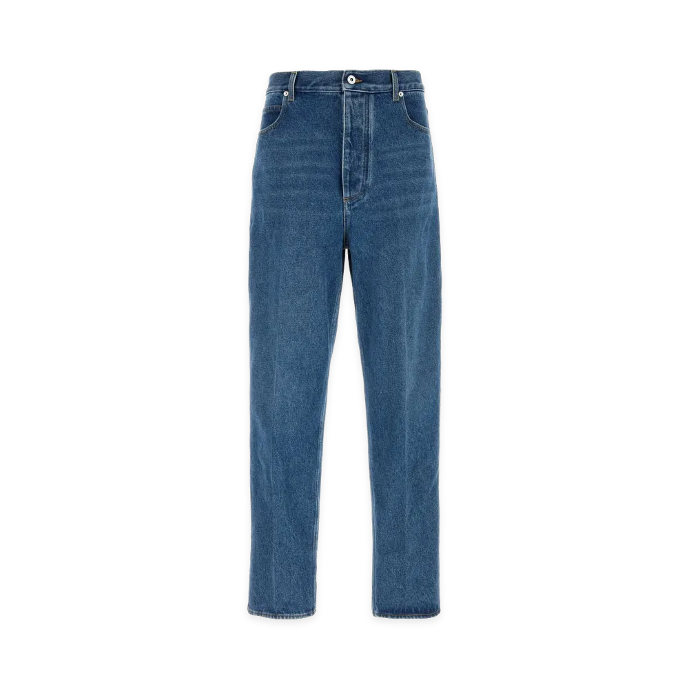 Bottega Veneta Denim Con Gamba Morbida E Dettaglio In Pelle Sul B "Light Blue"