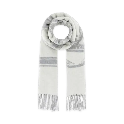GUCCI Women's Printed Wool Blend Scarf "White"