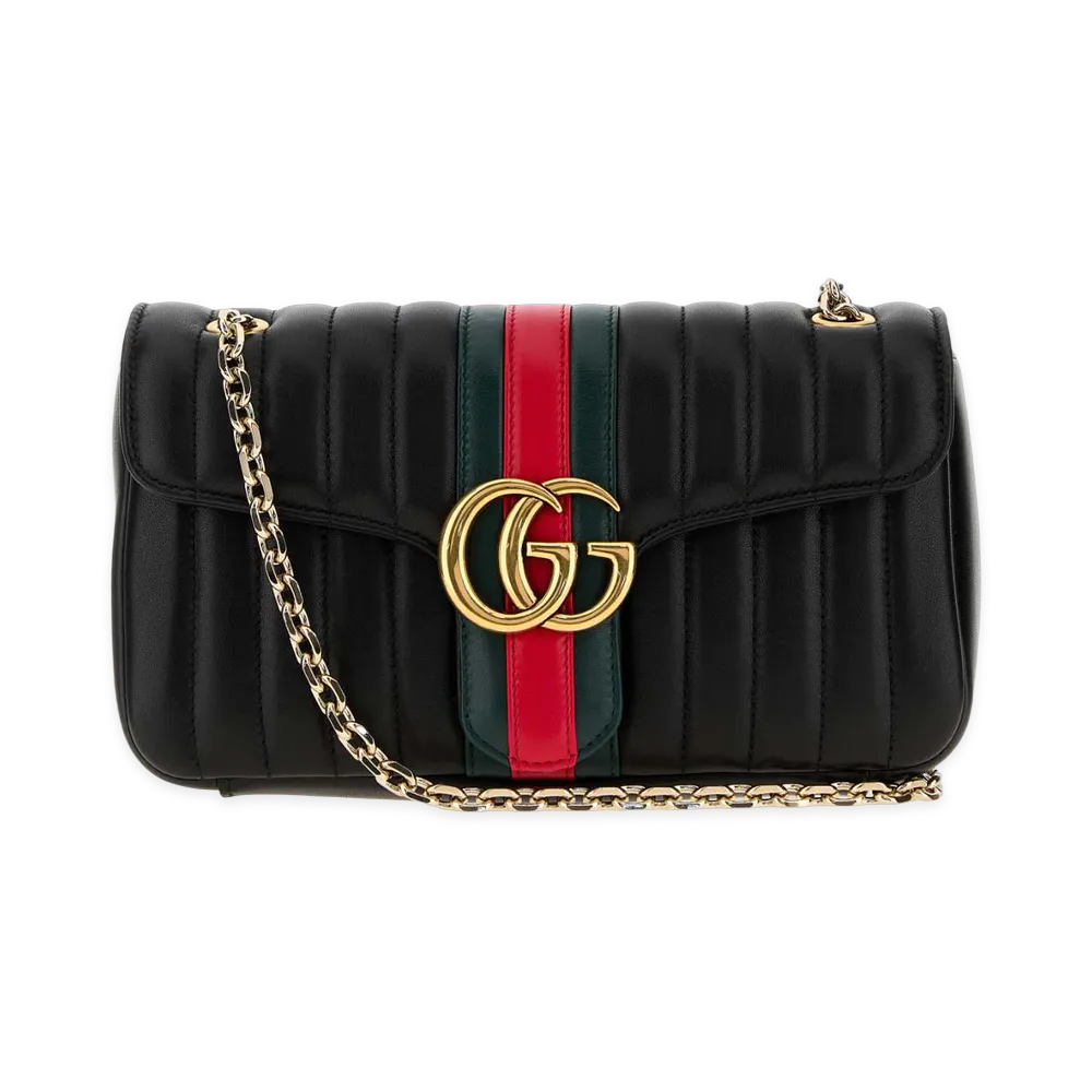 GUCCI Women's Nappa Leather Medium Jetset GG Marmont Crossbody Bag "Black"