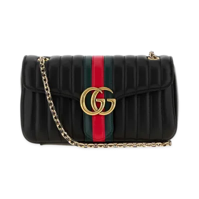 GUCCI Women's Nappa Leather Medium Jetset GG Marmont Crossbody Bag "Black"