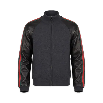GUCCI Fine Rib Wool Zip Jacket with Web "Black"