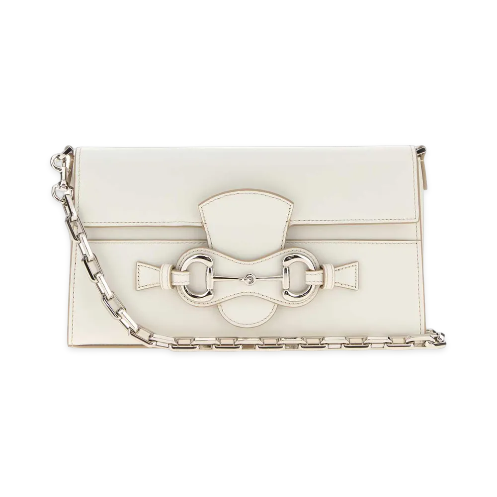 GUCCI Women's Leather Medium Horsebit Ristretto Shoulder Bag "White"