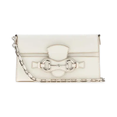 GUCCI Women's Leather Medium Horsebit Ristretto Shoulder Bag "White"