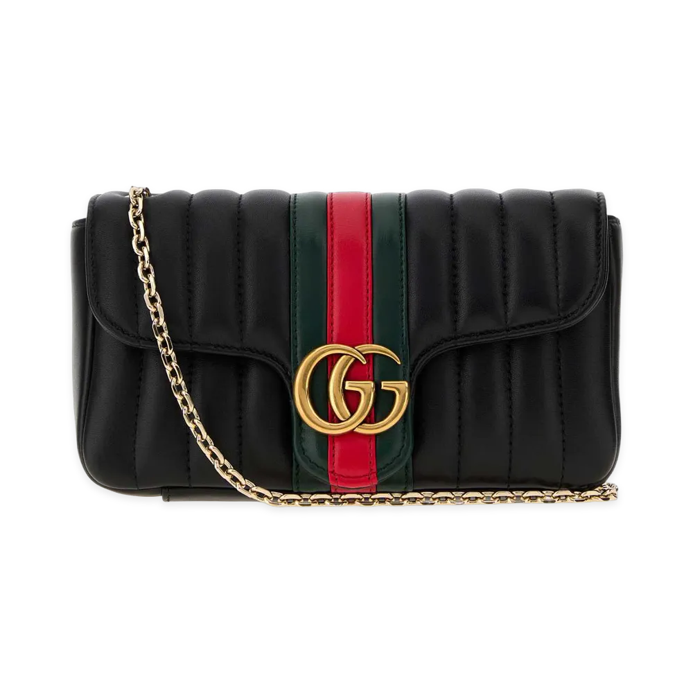 GUCCI Women's Nappa Leather Small Jetset GG Marmont Crossbody "Black"