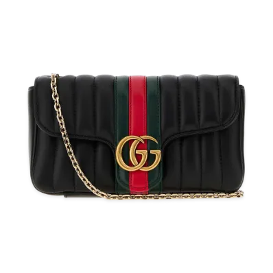 GUCCI Women's Nappa Leather Small Jetset GG Marmont Crossbody "Black"