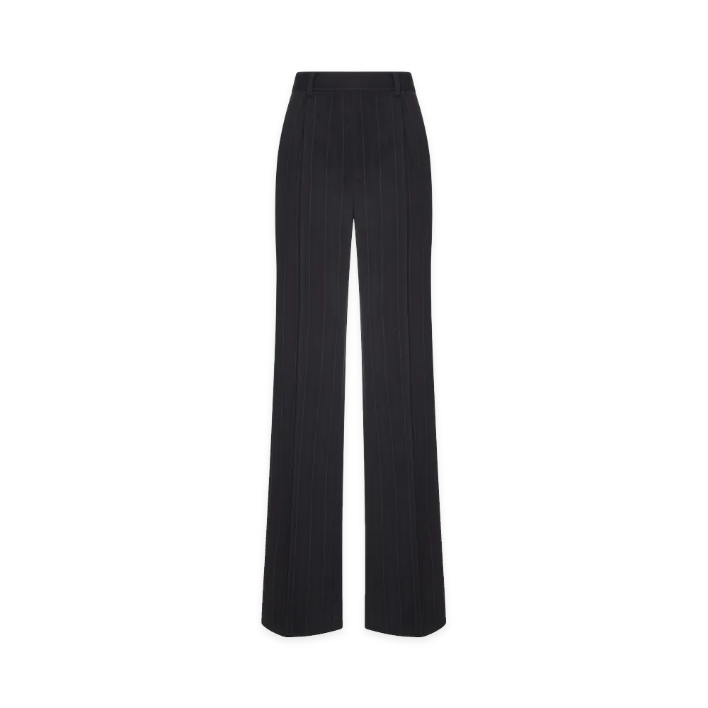 Saint Laurent Women's Chalk Stripe Trousers In Wool "Black/White"