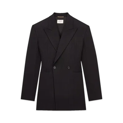 Saint Laurent Women's Chalk Stripe Double-breasted Jacket "Black/Gray"