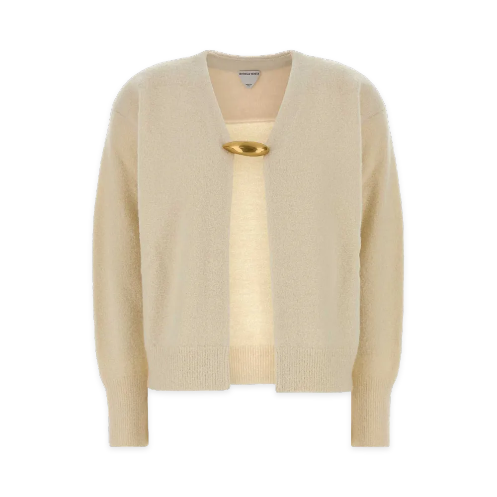 Bottega Veneta Women's Cashmere Blend Cardigan "Parchment (Panna)/Ivory"