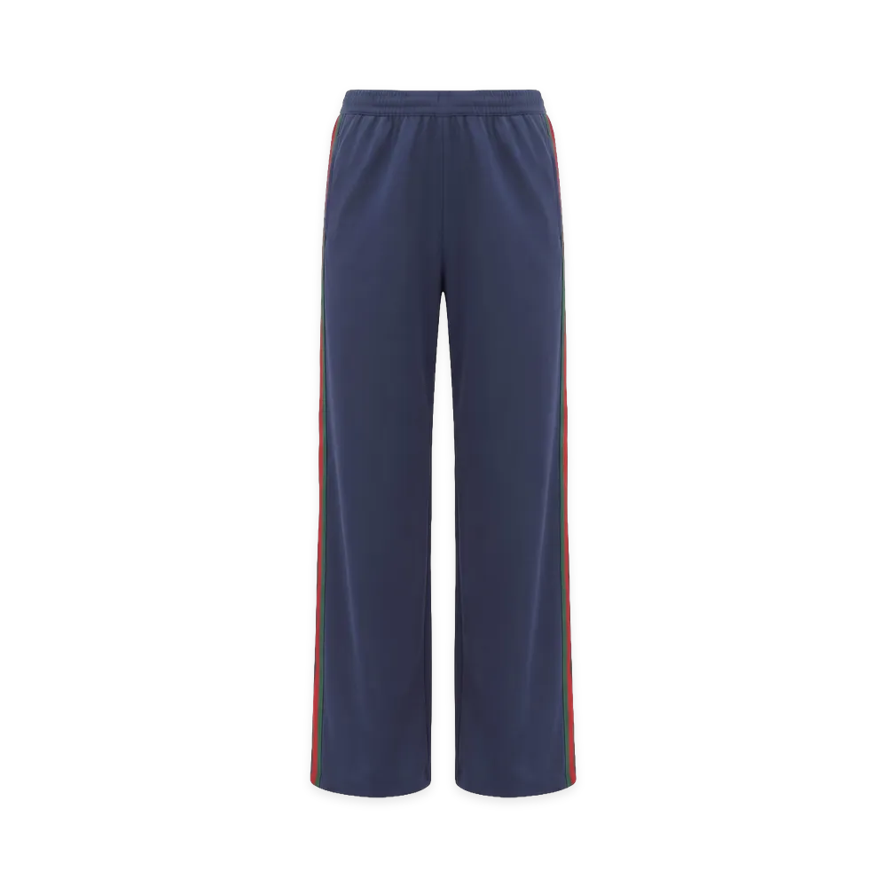 GUCCI Women's Web Stripe Technical Silk Poplin Trousers "Blue"