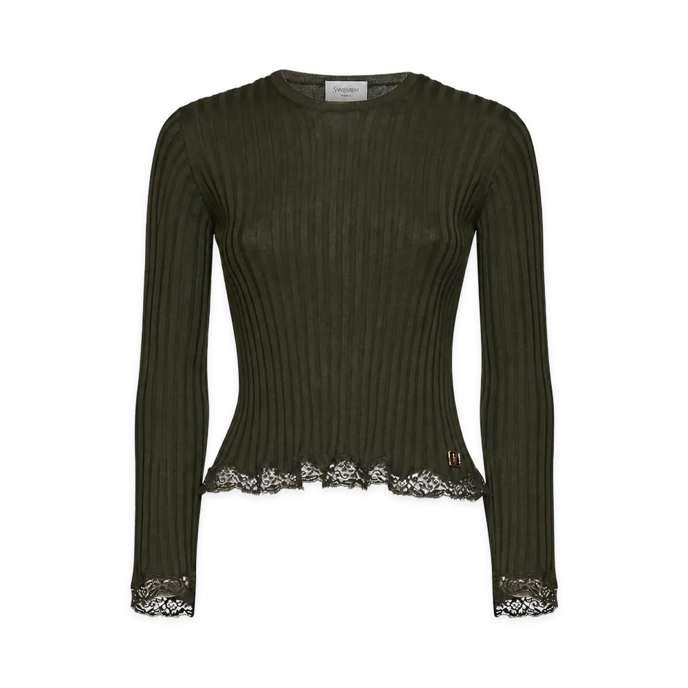 Saint Laurent Women's Cassandra Lace Top "Khaki"