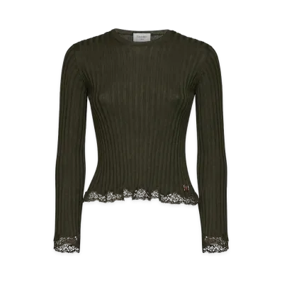 Saint Laurent Women's Cassandra Lace Top "Khaki"