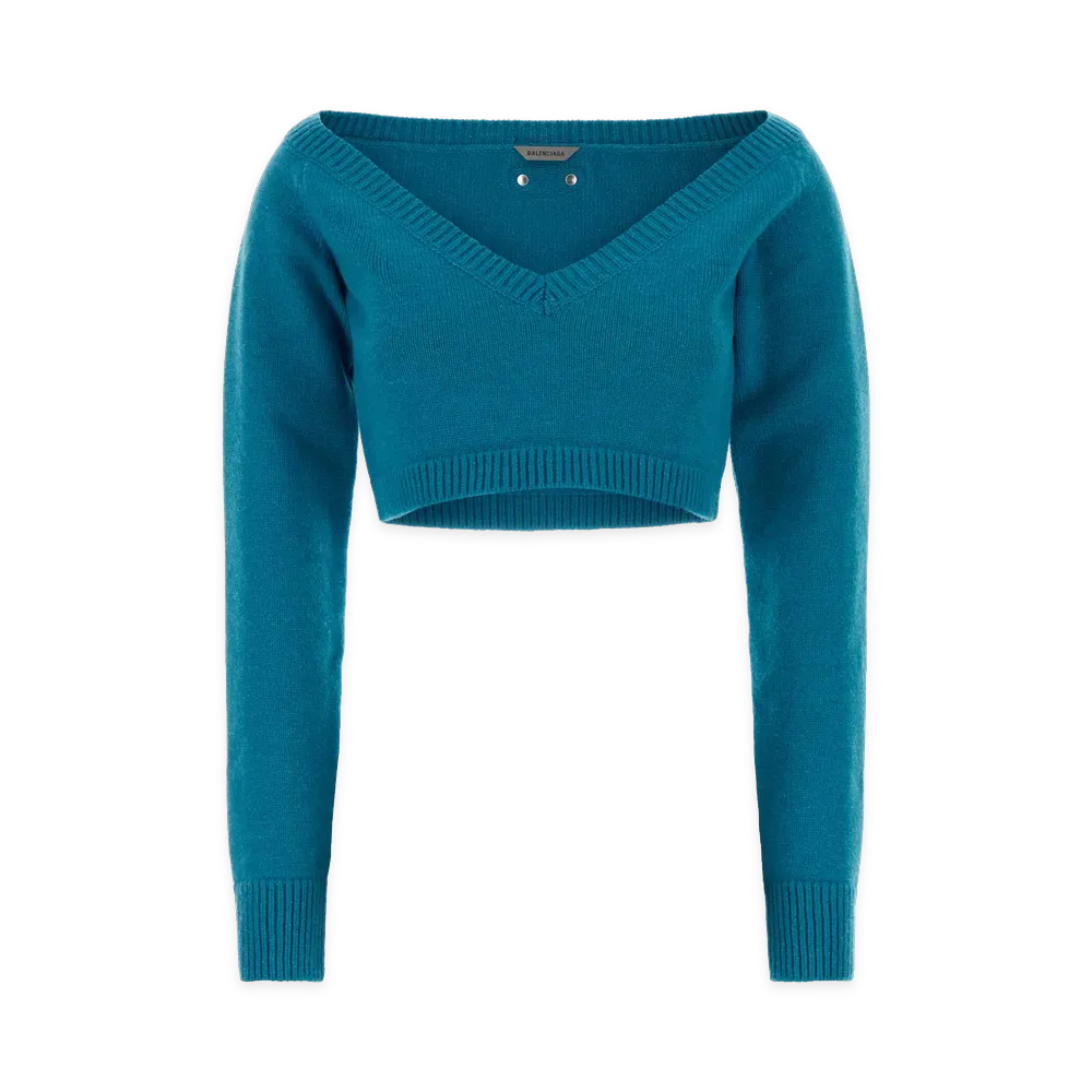 BALENCIAGA Women's Turquoise Stretch Wool Blend Sweater "Turquoise"