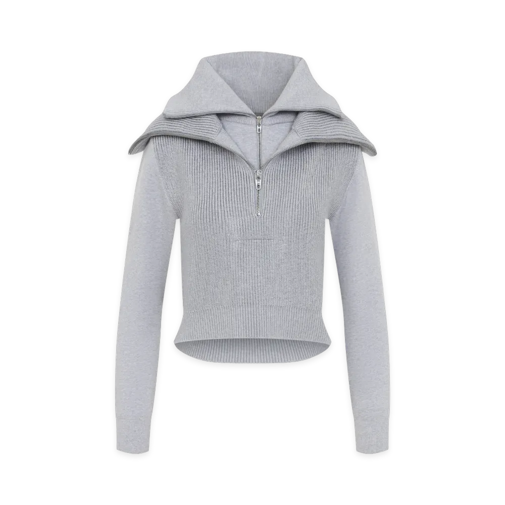 BALENCIAGA Women's Double Collar Camionneur Sweater "Gray"