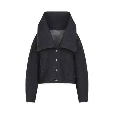 BALENCIAGA Women's Raw Standing Collar Boxy Jacket "Indigo"
