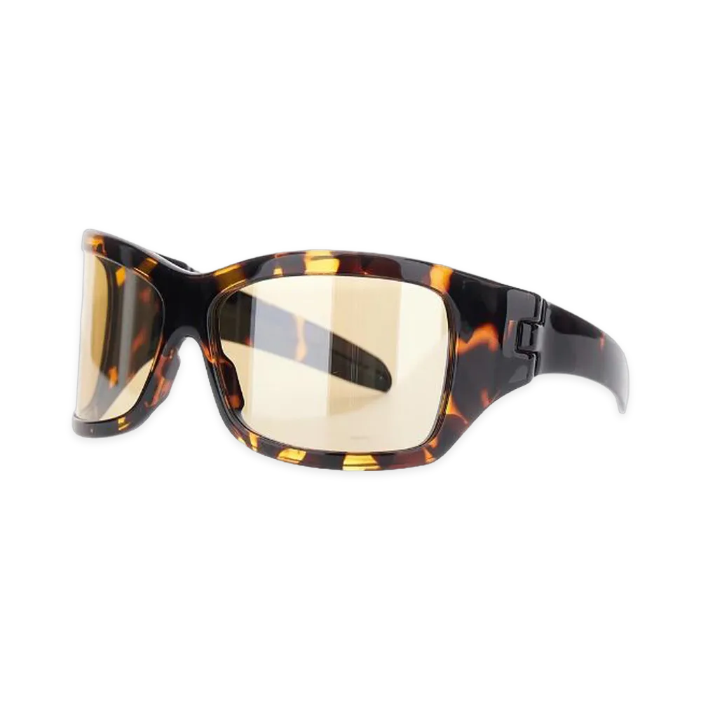 Bottega Veneta Women's Intrecciato Wraparound Sunglasses "Havana/Yellow"