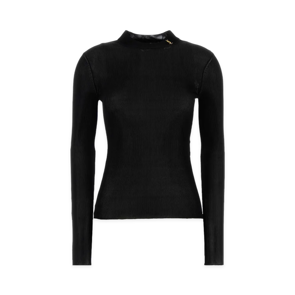Saint Laurent Women's Ribbed Sweater Cassandre in Silk "Black"