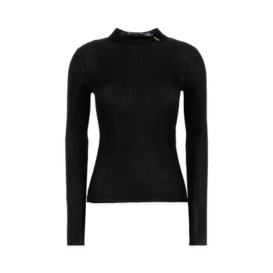 Saint Laurent Women's Ribbed Sweater Cassandre in Silk "Black"