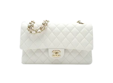 CHANEL Matelasse 25 Double Flap Double Chain Shoulder Bag Caviar Skin "White"