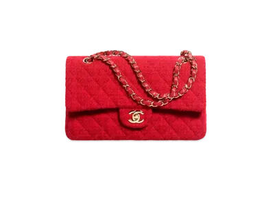 CHANEL Classic 11.12 Handbag Wool Tweed & Gold-Tone Metal "Red"