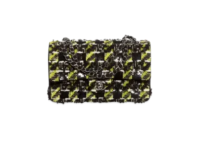 CHANEL Classic 11.12 Handbag Embroidered Satin, Sequins, Glass Pearls & Ruthenium-Finish Metal "Black/Yellow/White"