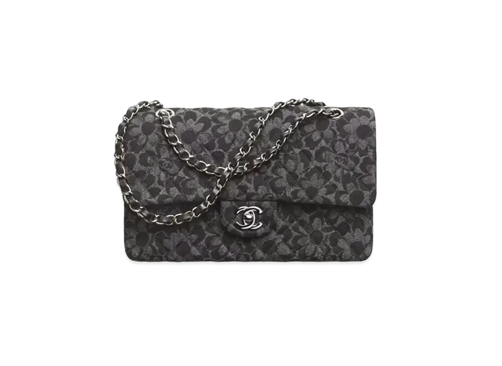 CHANEL Classic 11.12 Handbag Printed Denim & Ruthenium-Finish Metal "Black"