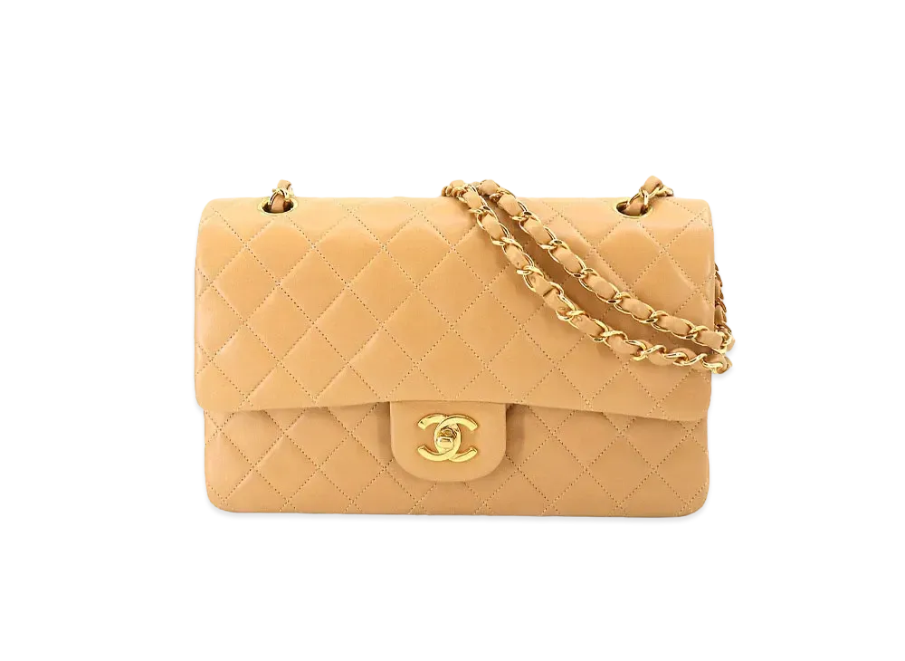 CHANEL Matelasse Classic Double Flap Caviarskin "Beige/Gold"
