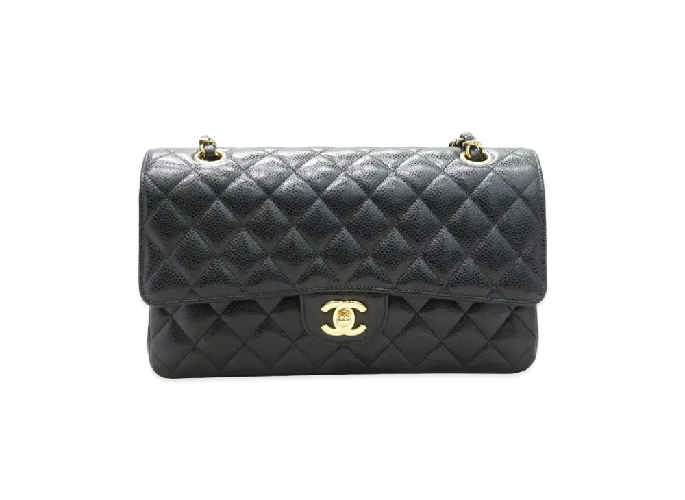 CHANEL Matelasse Classic Double Flap Caviarskin "Black/Gold"