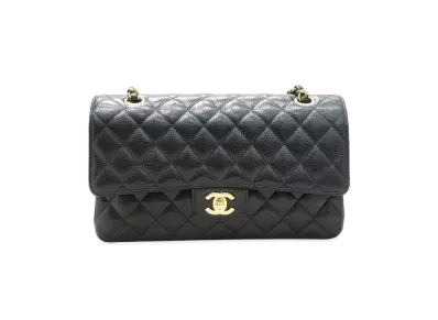 CHANEL Matelasse Classic Double Flap Caviarskin "Black/Gold"