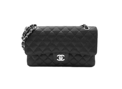 CHANEL Matelasse Classic Double Flap Caviarskin "Black/Silver"