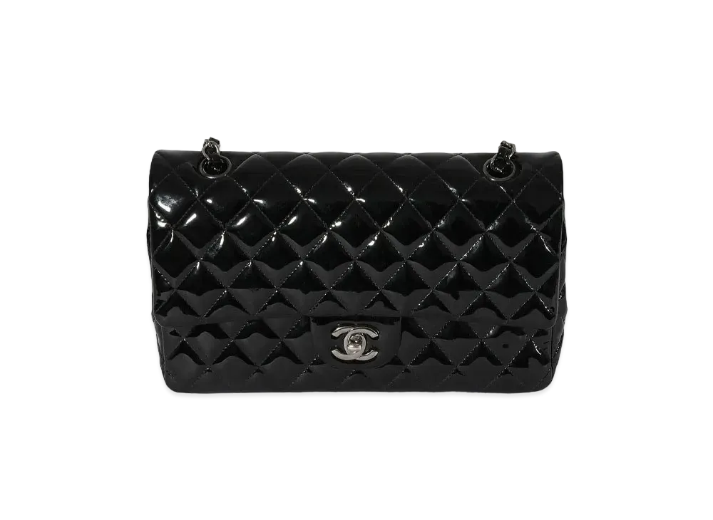 CHANEL Matelasse Classic Double Flap Patent Calfskin "Black/Silver"