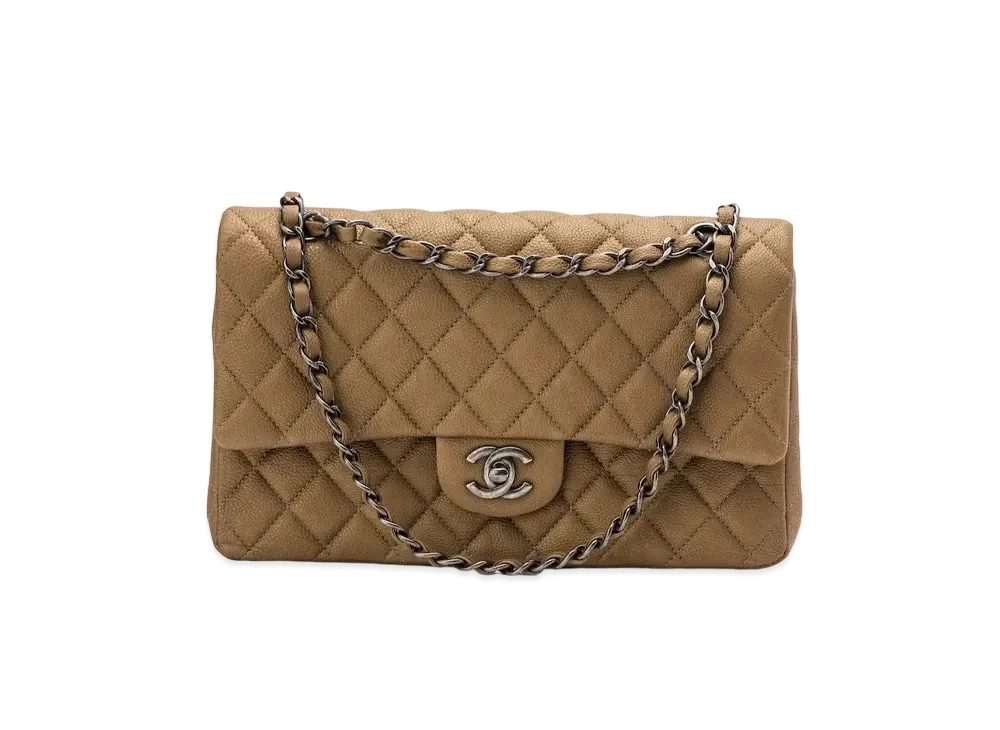 CHANEL Matelasse Classic Double Flap Caviarskin "Camel/Silver"