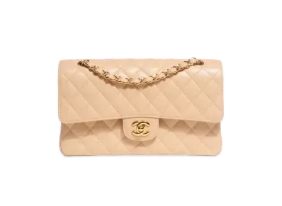 CHANEL Matelasse Classic Double Flap Caviarskin "Beige/Gold"