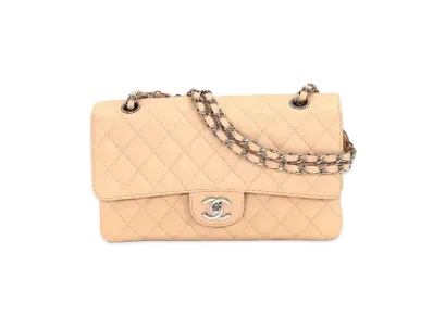 CHANEL Matelasse Classic Double Flap Caviarskin "Light Beige/Silver"