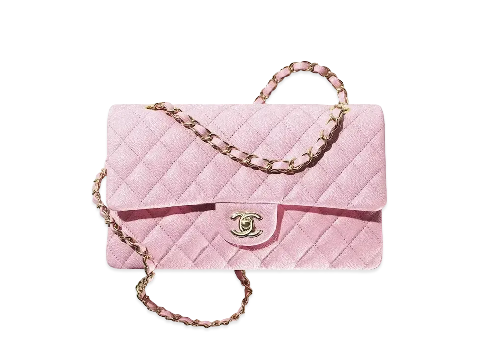 CHANEL Matelasse Classic Double Flap Caviarskin "Pink/Gold"