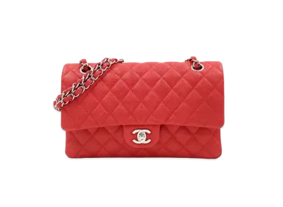 CHANEL Matelasse Classic Double Flap Caviarskin "Red/Silver"
