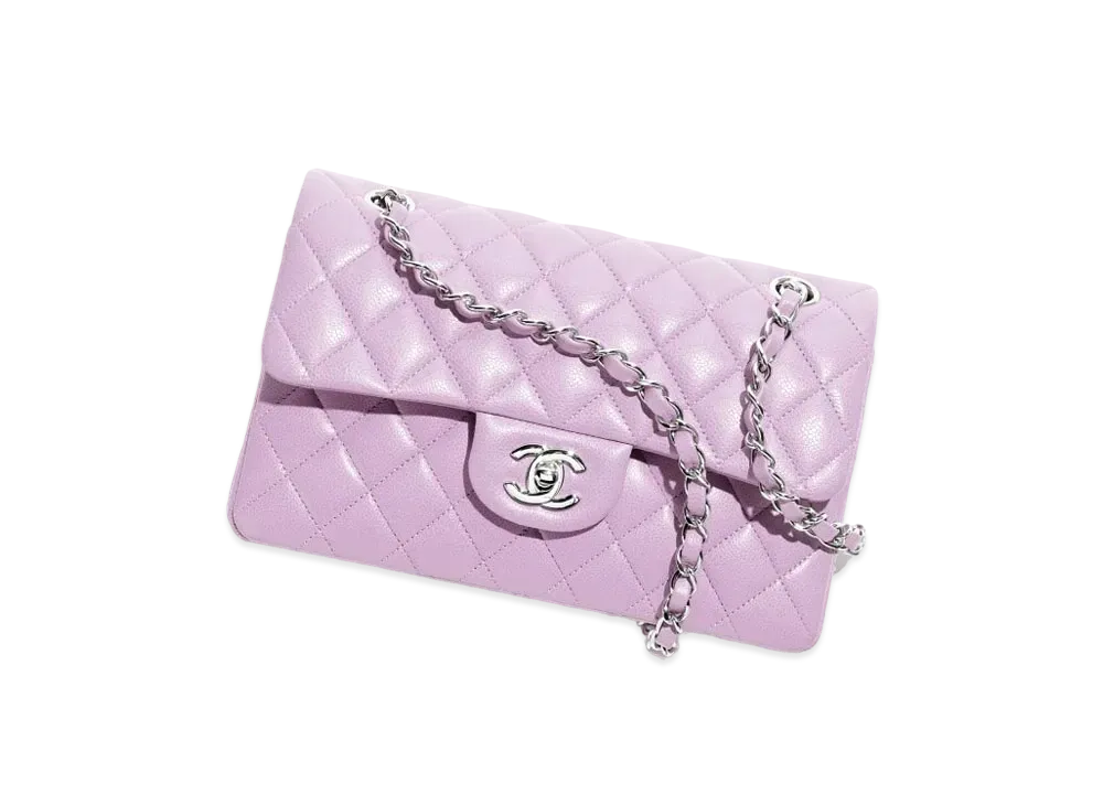 CHANEL Small Classic Handbag Shiny Grained Calfskin "Lilac"