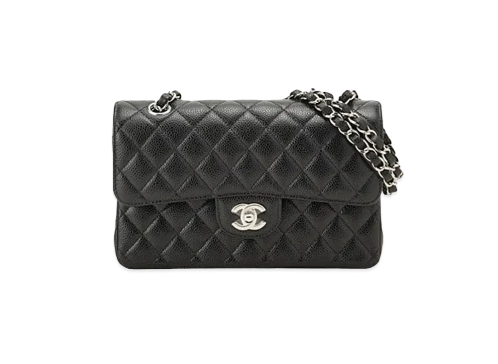 CHANEL Matelasse Classic Double Flap Caviarskin "Black/Silver"