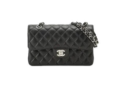 CHANEL Matelasse Classic Double Flap Caviarskin "Black/Silver"