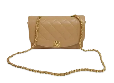 CHANEL Matelasse Diana Flap 22 Chain Shoulder Caviarskin "Beige"