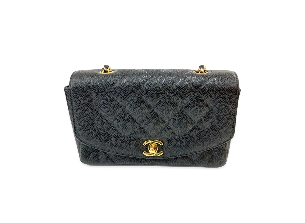 CHANEL Matelasse Diana Flap 22 Chain Shoulder Caviarskin "Black"